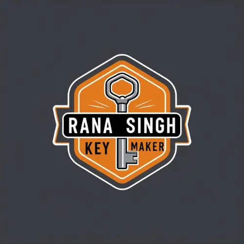 locksmith logo rana singh key maker, amber and gray